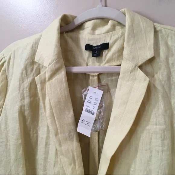 J.Crew UnstructuredParke Blazer size 8 Linen Jacket V Neck Butter Yellow BJ368